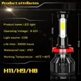 thumbnail image 3 of For Chevy Silverado 1500 2007 2008 2009 2010 2011 2012 2013 2014 2015 Combo H11 LED Headlight Bulbs Kit Low Beam White, 3 of 10