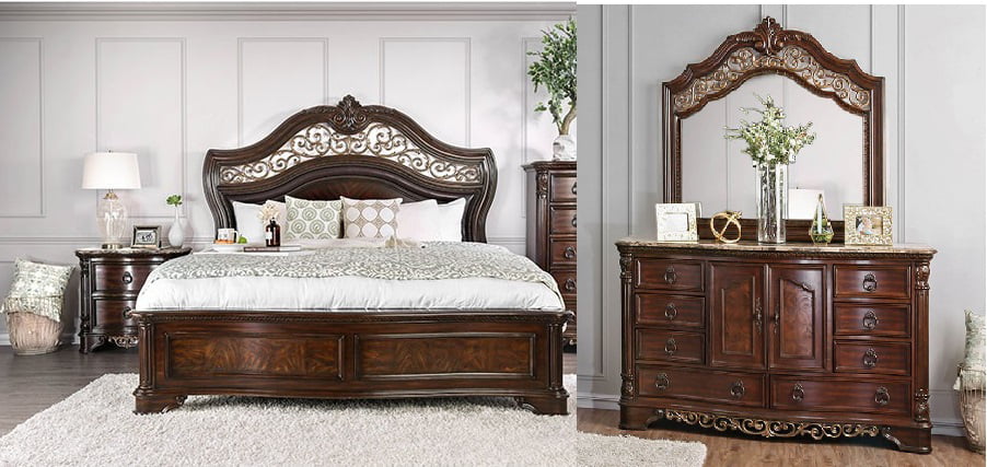 Traditional Look Elegant Bedroom Furniture Brown Cherry Finish 4pc