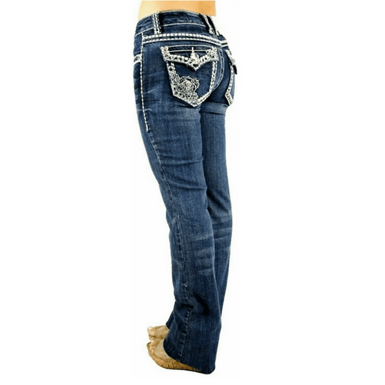 Jack David Women's Rhinestone Mid Rise Bootcut Stretchy