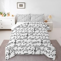 Homewish Teens Boys Girls Musical Note 3 Pieces Queen Comforter Set,Music Melody Theme Ultra Soft Bedding Sets,Black White Bedding Comforter Set Breathable,Lightweight Room Decor,Reversible