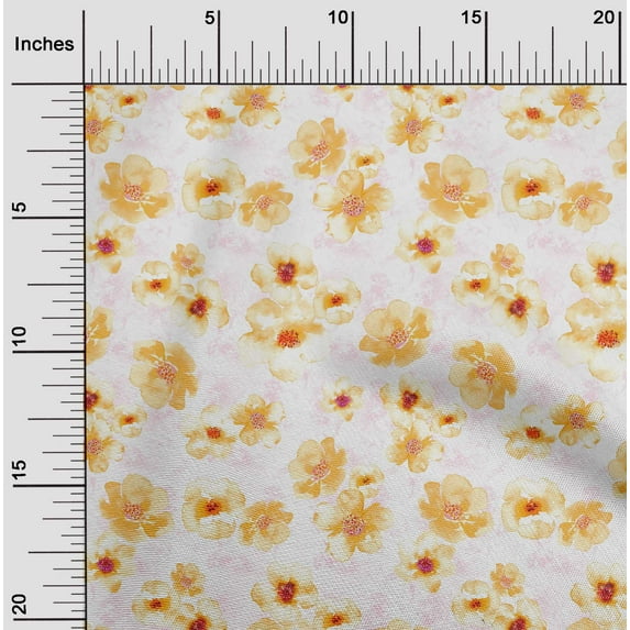 oneOone Cotton Cambric Fabric Watercolor Floral Print Fabric By The Yard 56 Inch Wide
