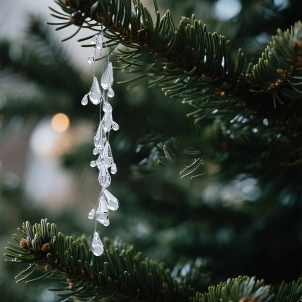 Lámpara de araña de cristal de copo de nieve con forma de gota de agua, colgante para árbol de Navidad, lámpara de araña de acrílico con forma de copo de nieve, elegante adorno para árbol de