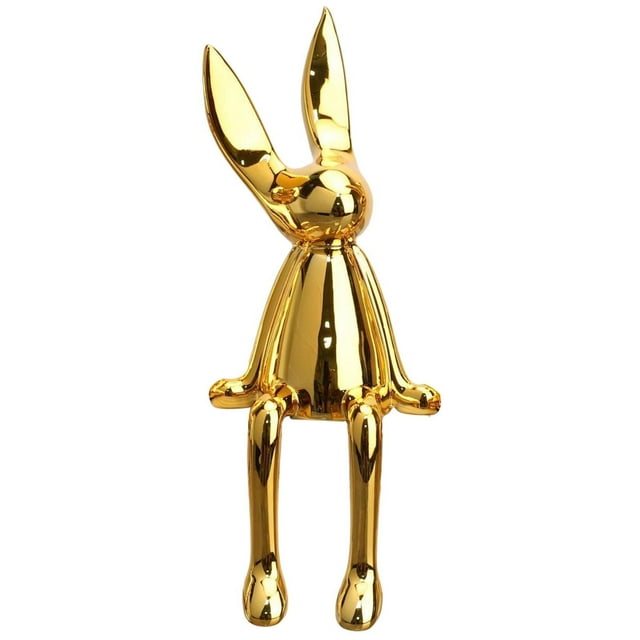 kurtrusly Sitting Rabbit Ornament Bunny Figurine for Bookshelf Living Room Bedroom Golden L 1Set