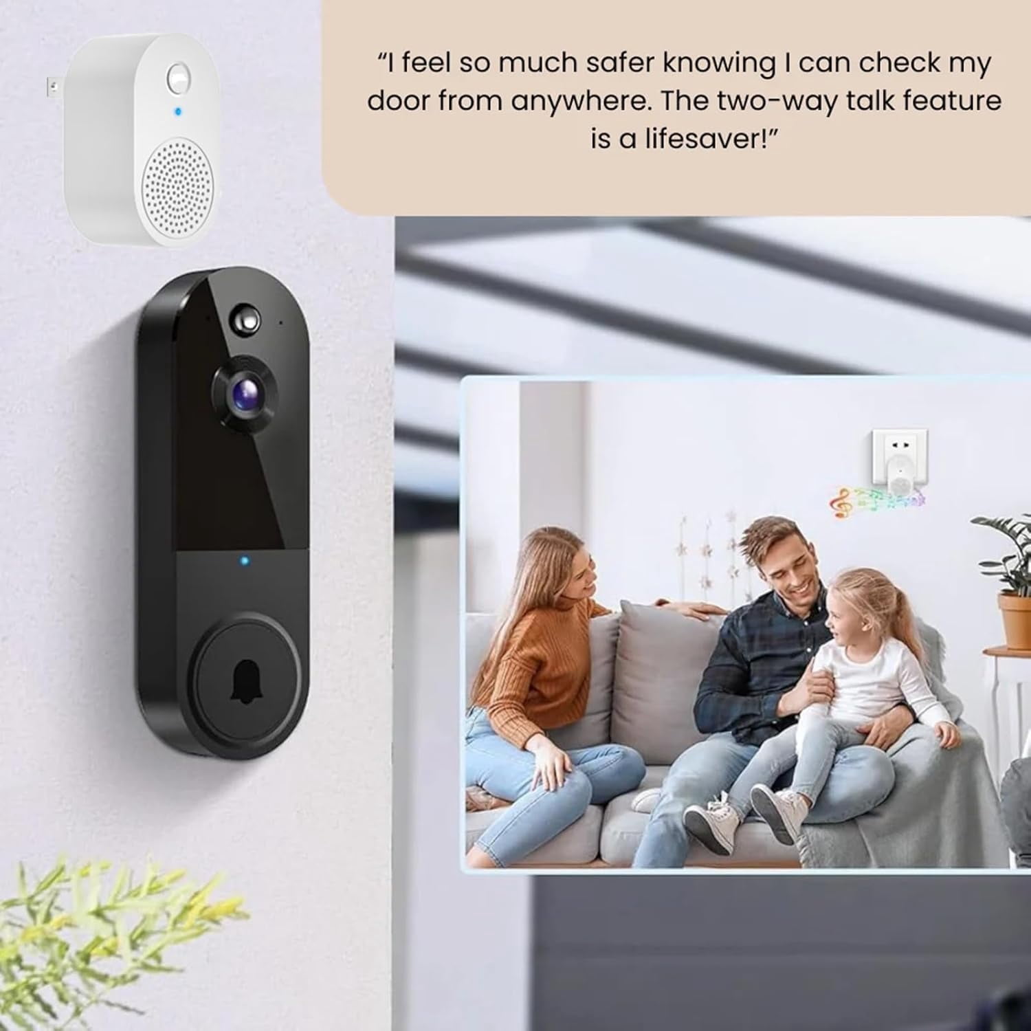 Security doorbell, 1080p wireless video doorbell camera with intelligent AI human detection, battery-powered, two-way talk, live view, night vision, 2.4G WiFi only, cloud storage, indoor and outdoor