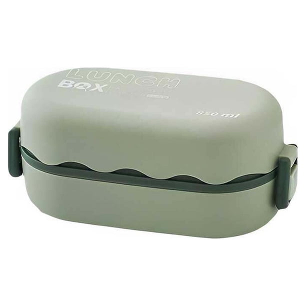 Injueey Fiambrera portátil de gran capacidad de doble capa, vajilla, calentador de alimentos con hebillas, fiambrera escolar para acampar y Mostrada Verde