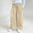 thumbnail image 2 of nerohusy Girls Loose Wide Leg Pants Summer Elastic Waisted Button Pants Casual Solid Color Straight Pants with Pockets Khaki,5-6 Years, 2 of 6