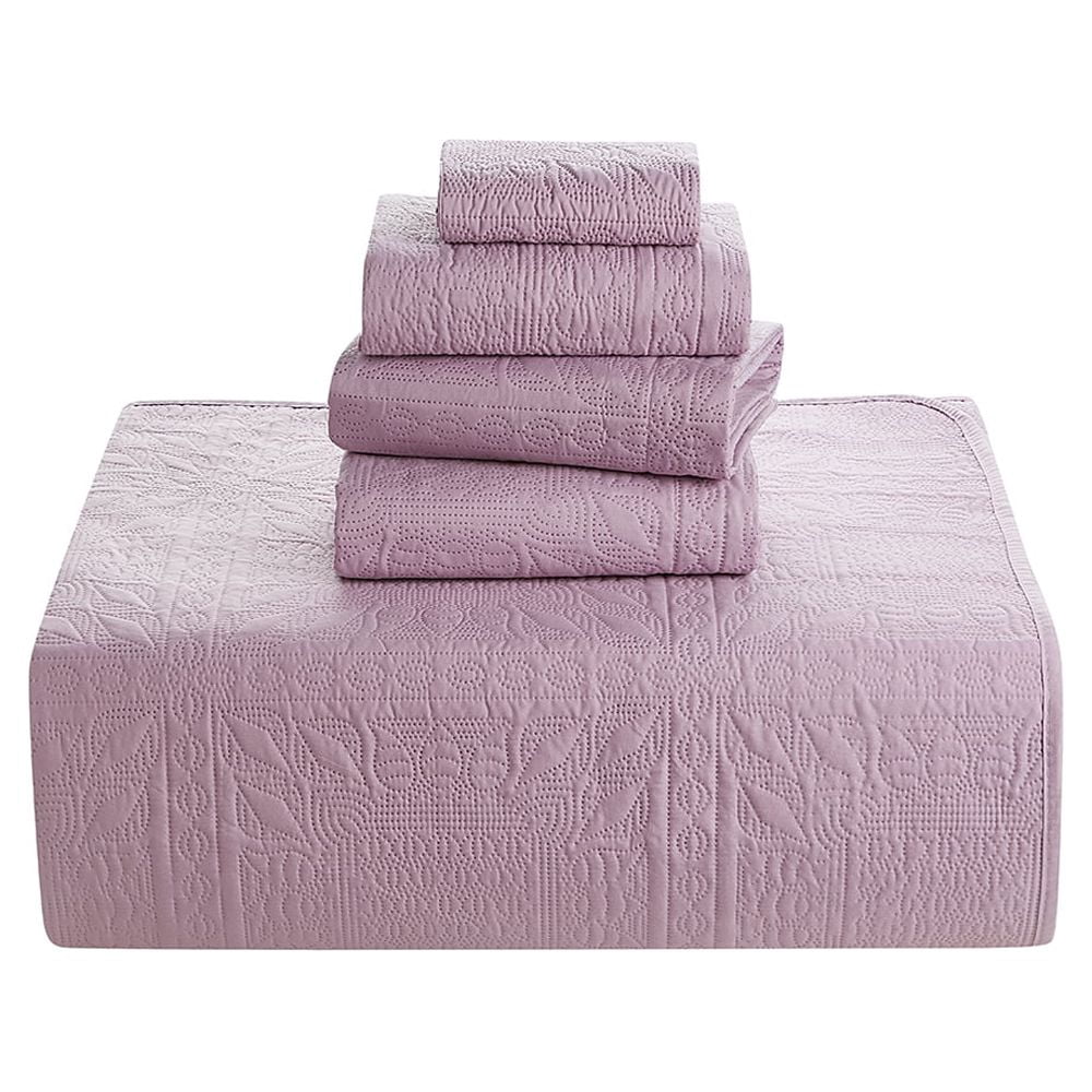 Nestl 4 Piece Quilt Set Twin , Soft Microfiber Lightweight Bedspread Coverlet, Modern Style Ellipse Weave Bed Cover, Lavender Dream
