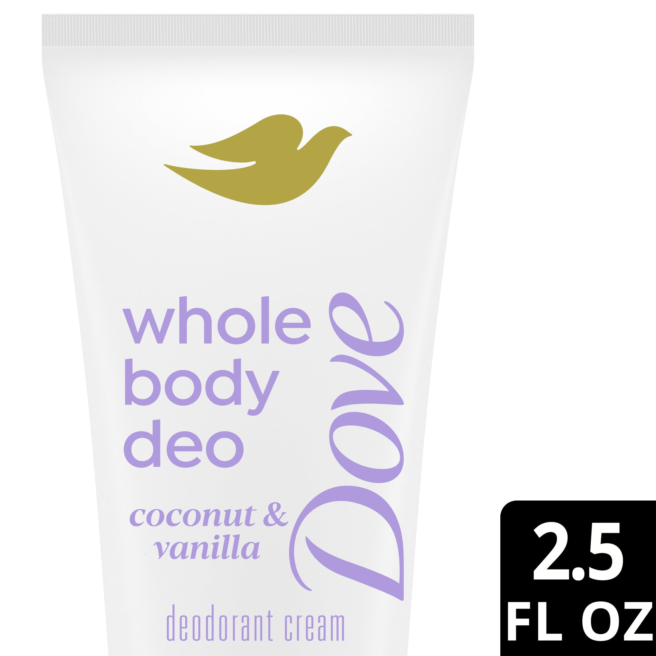 Dove Whole Body Deo pH Balancing Deodorant Cream for Women Coconut & Vanilla Aluminum Free, 2.5 oz