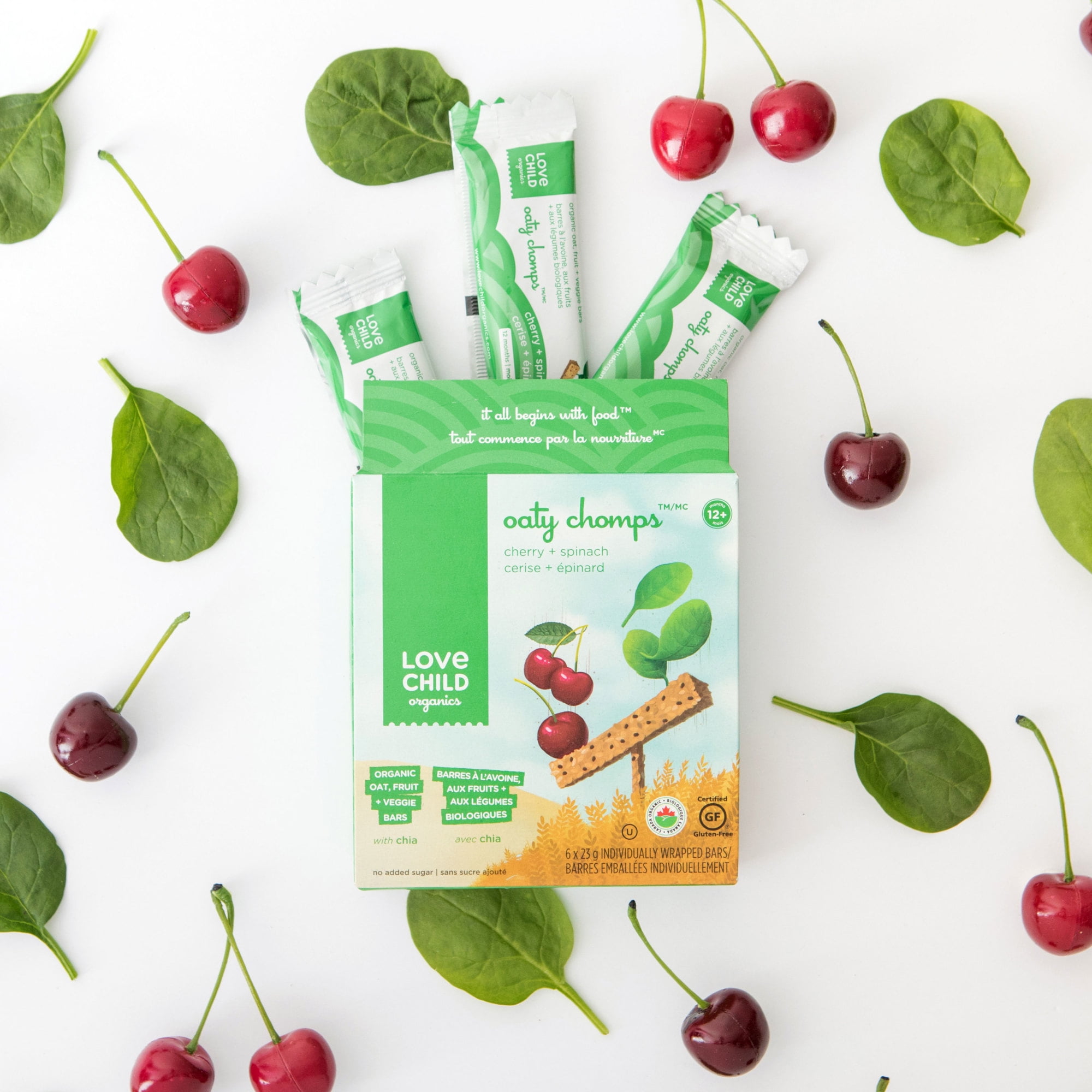Love Child Organics Oaty Chomps Cherry + Spinach Snack Bar 138g Box, 6 x 23 g