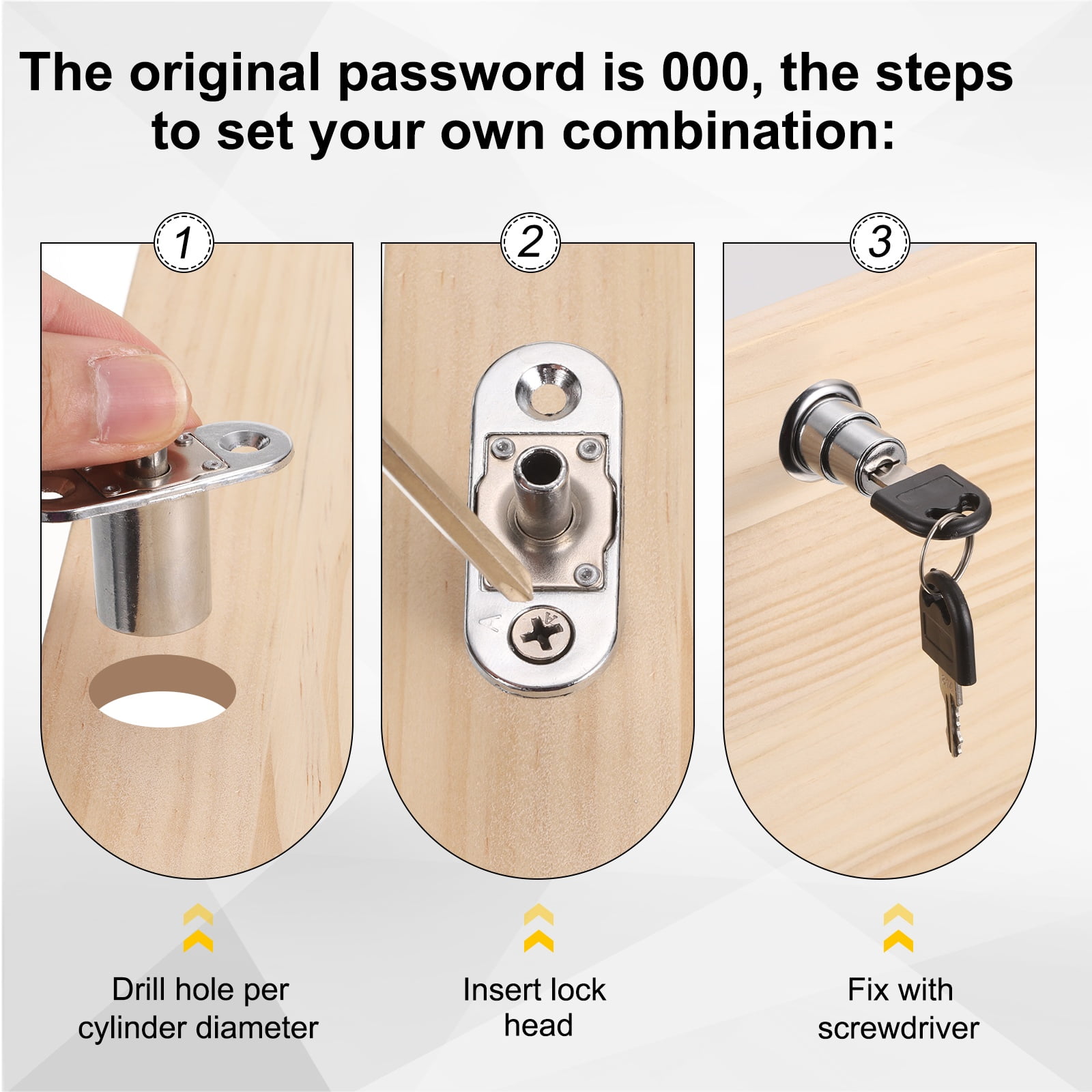Uxcell Drawer Desk Push Plunger Lock, 4Pcs 7/8" Cylinder Diameter 1-7/16" Cylinder Length Zinc Alloy Sliding Cabinet Locks with Cross Screwdriver Keyed for Wardrobe Drawers, Silver