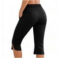 thumbnail image 5 of Hueook Capris Pants for Women Pants Casual Women Solid Color Elastic Waist Sports Casual Capris Pants with Side Pockets Black S, 5 of 7