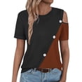 thumbnail image 4 of Cold Shoulder Tops for Women Plus Size Shirt Summer Casual Crew Neck Color Block Button Blouse, 4 of 7