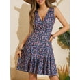 thumbnail image 2 of Women's 2025 New Summer Sleeveless Sexy Wrap V Neck Floral Sundress Mini Dress, 2 of 12