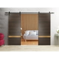 thumbnail image 3 of Sturdy Double Barn Door 84 x 96 inches with | Planum 2010 Chocolate Ash with Frosted Glass | 14FT Rail Hangers Heavy Set | Solid Panel Interior Doors, 3 of 6
