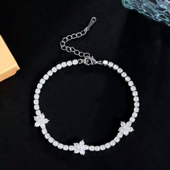 Stunning White CZ Women Flower Round Tennis Bracelet Silver Plated Cubic Zircon