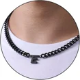thumbnail image 2 of PAMTIER Initial Necklace for Mens Cuban Chain A-Z Letter Pendant Necklaces Stainless steel Anniversary Christmas Jewelry Black E, 2 of 3