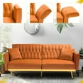 thumbnail image 3 of ACMEASE 70” Velvet Futon Sofa Bed with Adjustable Armrests and 2 Pillows, Convertible Futon Couch, Orange, 3 of 7