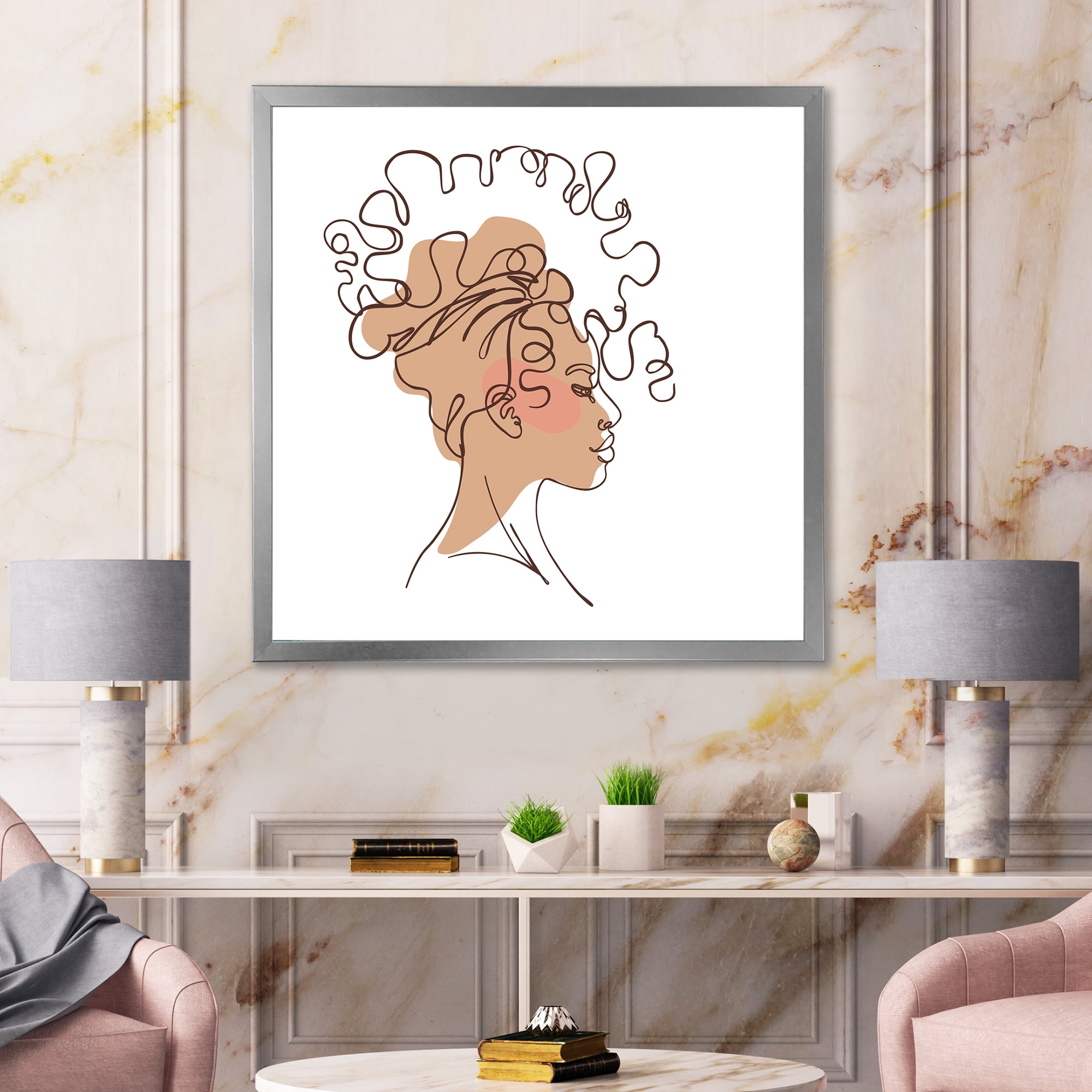 Designart 'One Line Portrait of Afro American Woman I' Modern Framed Art Print