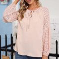 thumbnail image 2 of Top casual de mujer de manga larga con cuello redondo y empalme de encaje con lazo para primavera y otoño Rosa S, 2 of 5
