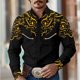 thumbnail image 3 of Camisa de hombre estilo occidental retro geométrico para exteriores, informal, de calle, para uso diario, primavera y otoño, con solapa, manga larga, tallas S-5XL, tela elástica, 3 of 5