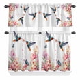thumbnail image 2 of Kitchen Window Curtains Valance and Tier Set, Spring Hummingbird Blossom Flower Rod Pocket Tier Curtain Valance Set, Rustic Pastoral Style Light Filtering Cafe Curtains for Bedroom Living Room, 2 of 9