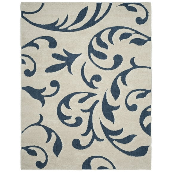 SAFAVIEH Florida Lavonne Floral Plush Shag Area Rug, Cream/Blue, 5'3" x 7'6"