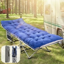 Qunler 75 x 28in Camping Sleeping Cot for Adults & Kids with Double-Sided 4in Extra Thick Mattress Portable Folding Camp Cot, Blue