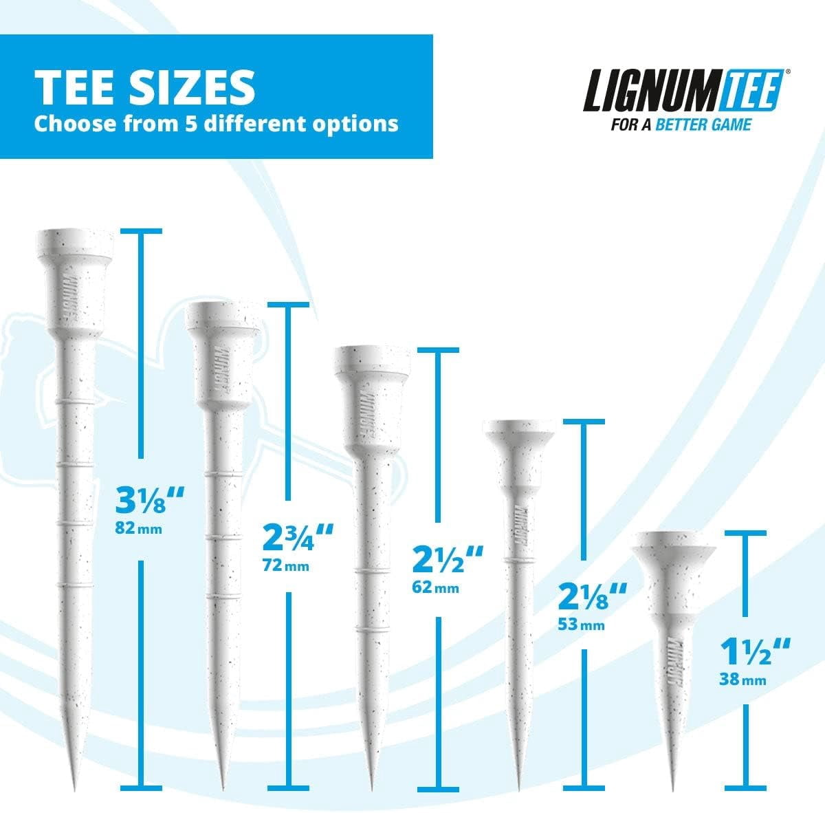 LIGNUM Tee - Classic Golf Tees - White, 3.125"/82mm INKL.Boost Disc - 10+2 Pieces/Bag, Anti Spin Head, Bio Based Microwood, 50x Durable, Optimized