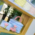 thumbnail image 3 of Organizador de artículos de tocador ligero y espacioso, perfecto para niñas: bolsa de cosméticos grande de pana en color azul claro con forma de tulipán, 3 of 5