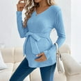 thumbnail image 3 of Fnooota Maternity Long Sleeve Tops, V Neck Casual Slim Fit Knitted Pregnancy Clothes Blue Size L, 3 of 6