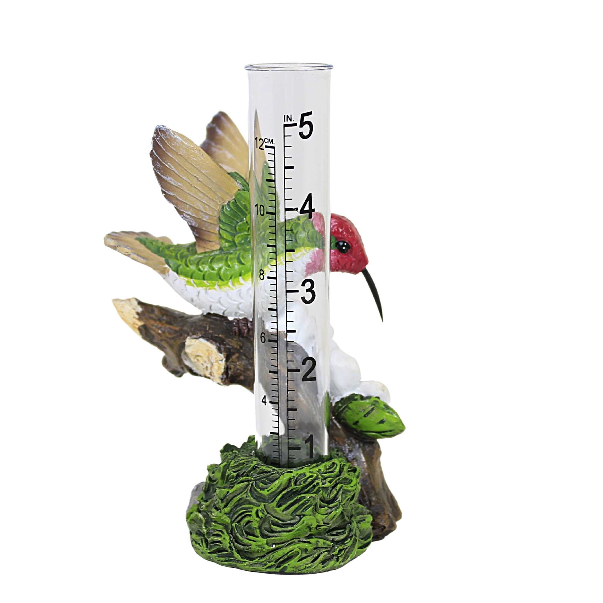 Home & Garden Hummingbird Rain Guage Polyresin Measure Water A7227 Green