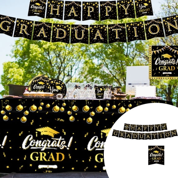 JMYHOAM Graduation Banner Party Theme Paper Set Of 9 Tissue Paper Cups Paper Plates Party Disposable Decoration Supplies 2025 Graduation Decorations on Clearance