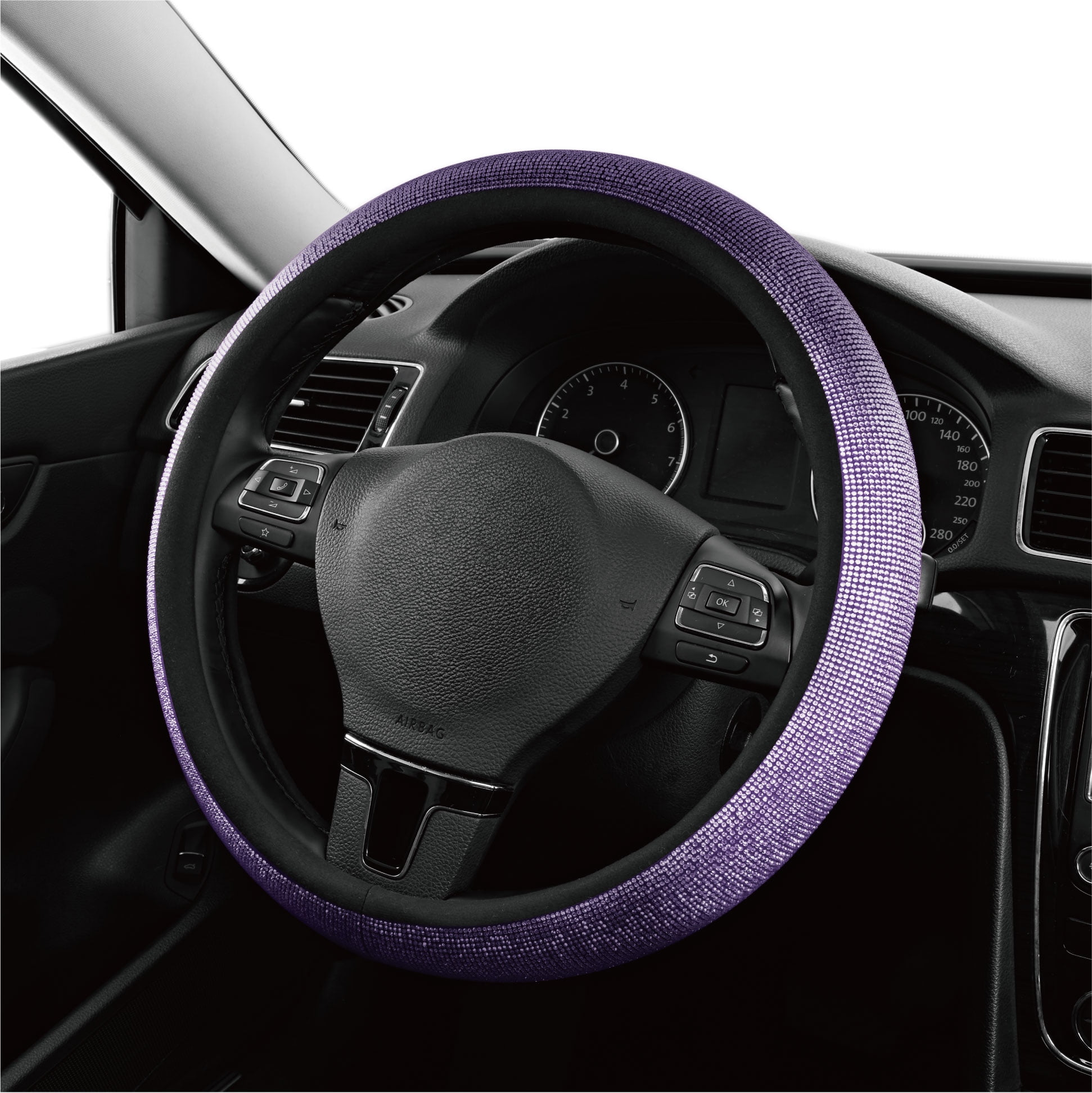 Auto Drive Bling Diamond Steering Wheel Cover, Sparkly Crystal Grip, Universal Fit for Cars,SUVs Dark Purple