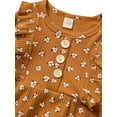 thumbnail image 6 of Canrulo Lovely Baby Girls Floral Long Sleeve Ruffle Romper Jumpsuit Headband 2Pcs Set Khaki 6-12 Months, 6 of 8