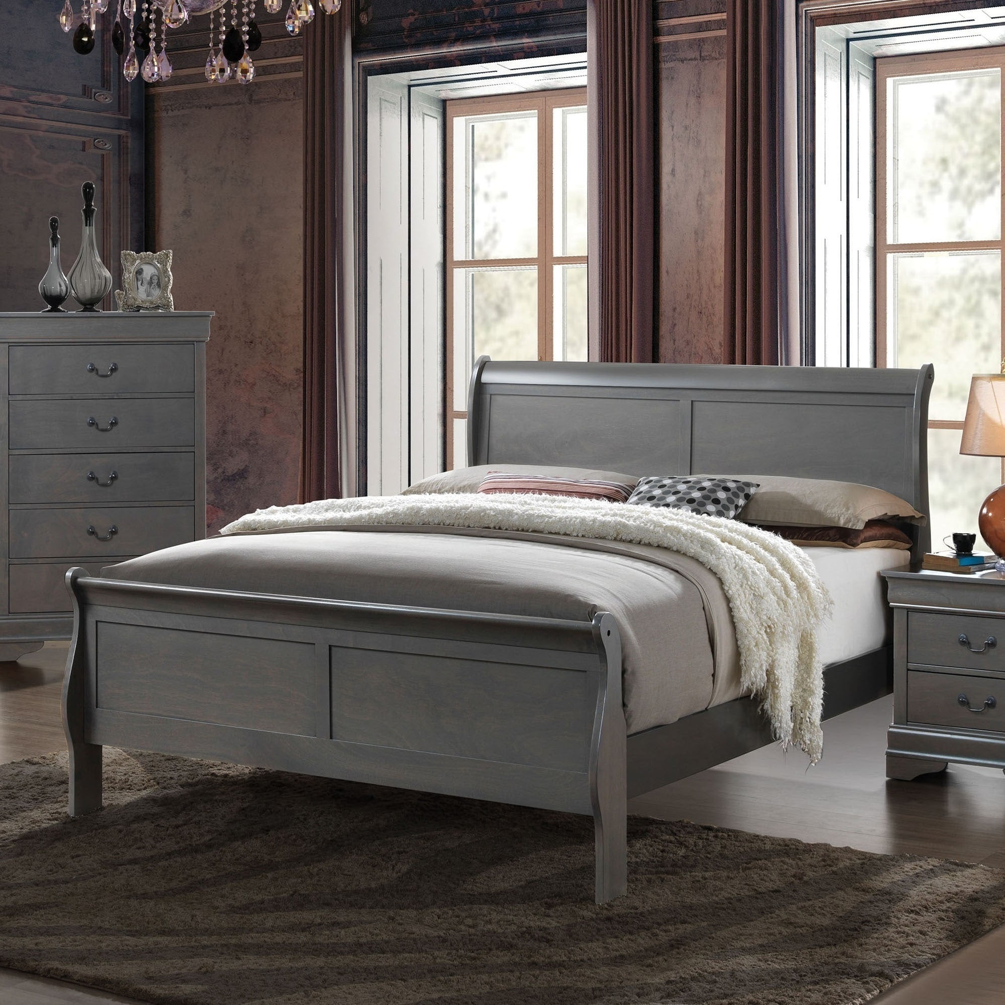 Furniture of America Devi Contemporary Grey Solid Wood Sleigh Bed