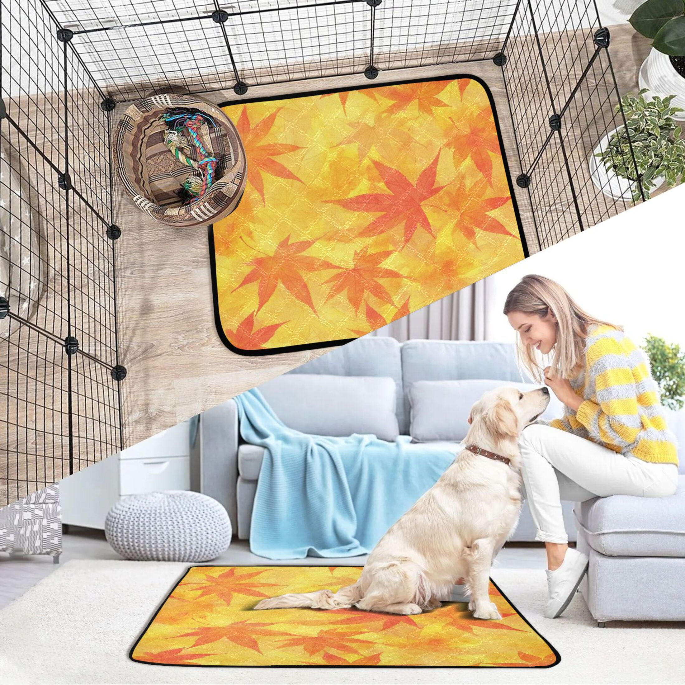Qxltty Autumn Leaves Cat litter Pads Pet Set of 3 Diaper Mats Center Anti-leakage Layer Absorbent Soft and Comfortable