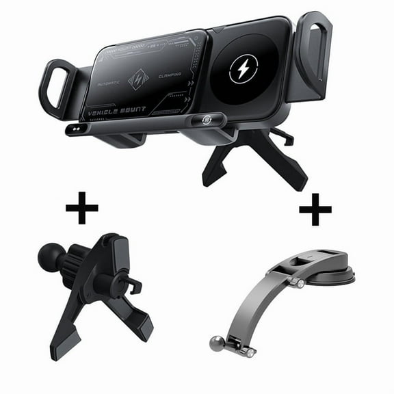 ZC15W Qi Wireless Car Charger Auto-Rotating Dual Coils Fast Charging Vent/Dashboard Phone Mount Holder for Samsung Galaxy Z Fold 7/6/5/S24, iPhone 17/16/15/14 Pro Max, Google Pixel 8/7 Pro (L)