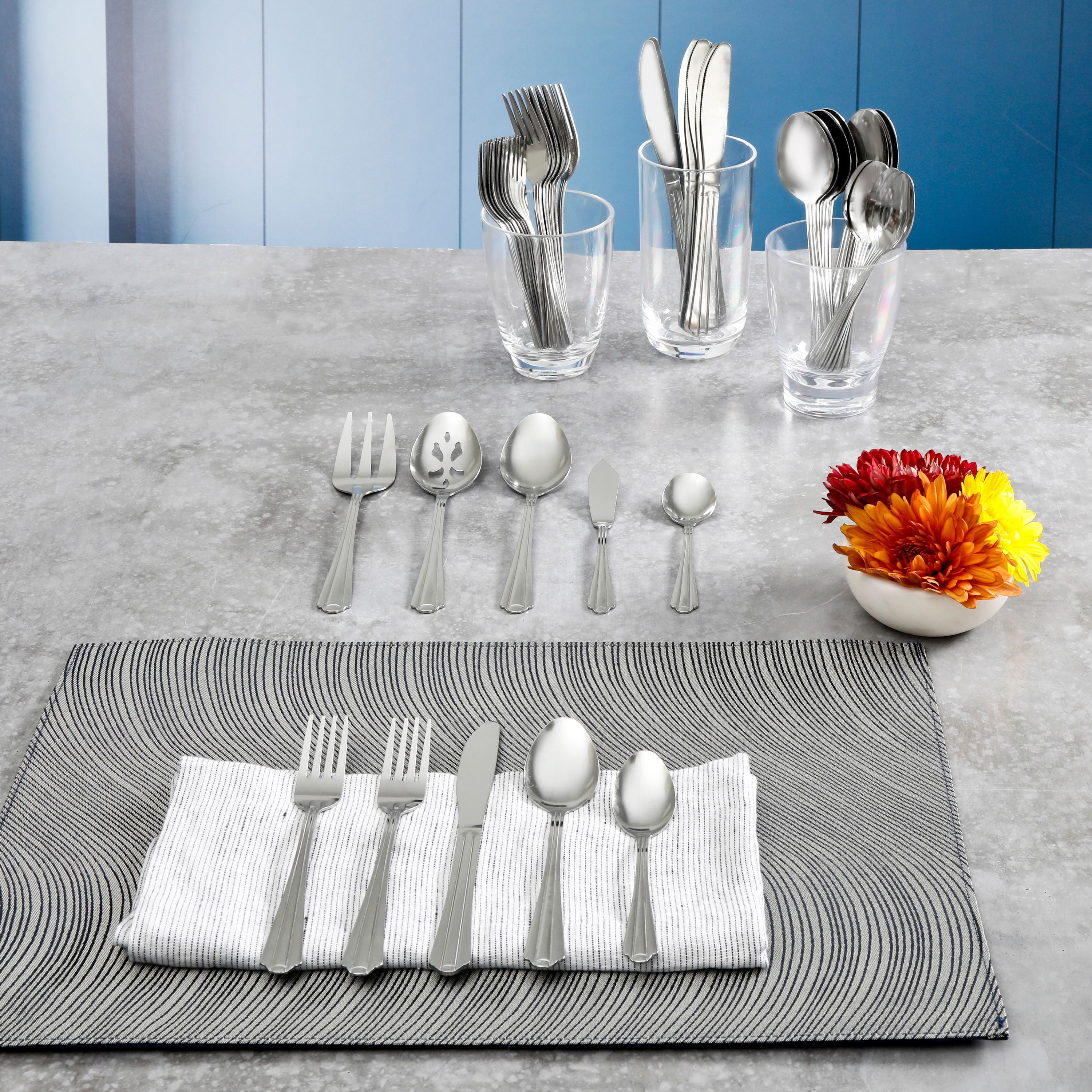 Gibson Everyday Taquan 45Piece Flatware Set, Tumble Finish