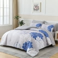 thumbnail image 2 of Flymme Floral Comforter Set Queen Size,7 Pieces Bed in a Bag Blue Flower Print on Gray Bedding Set,Botanical Comforter Set with Sheets for Bedroom Decor, 2 of 8