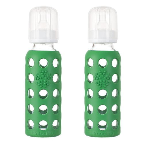 Lifefactory Glass Baby Bottle with Silicone Sleeve, 2 Pack (Green, 9oz