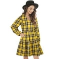 thumbnail image 2 of FANCYINN Womens Long Sleeve Buffalo Plaid Shift Tunic Dress Ruffle Hem Vneck Casual Swing Babydoll Mini Dress with Pockets Halloween Yellow XL, 2 of 7