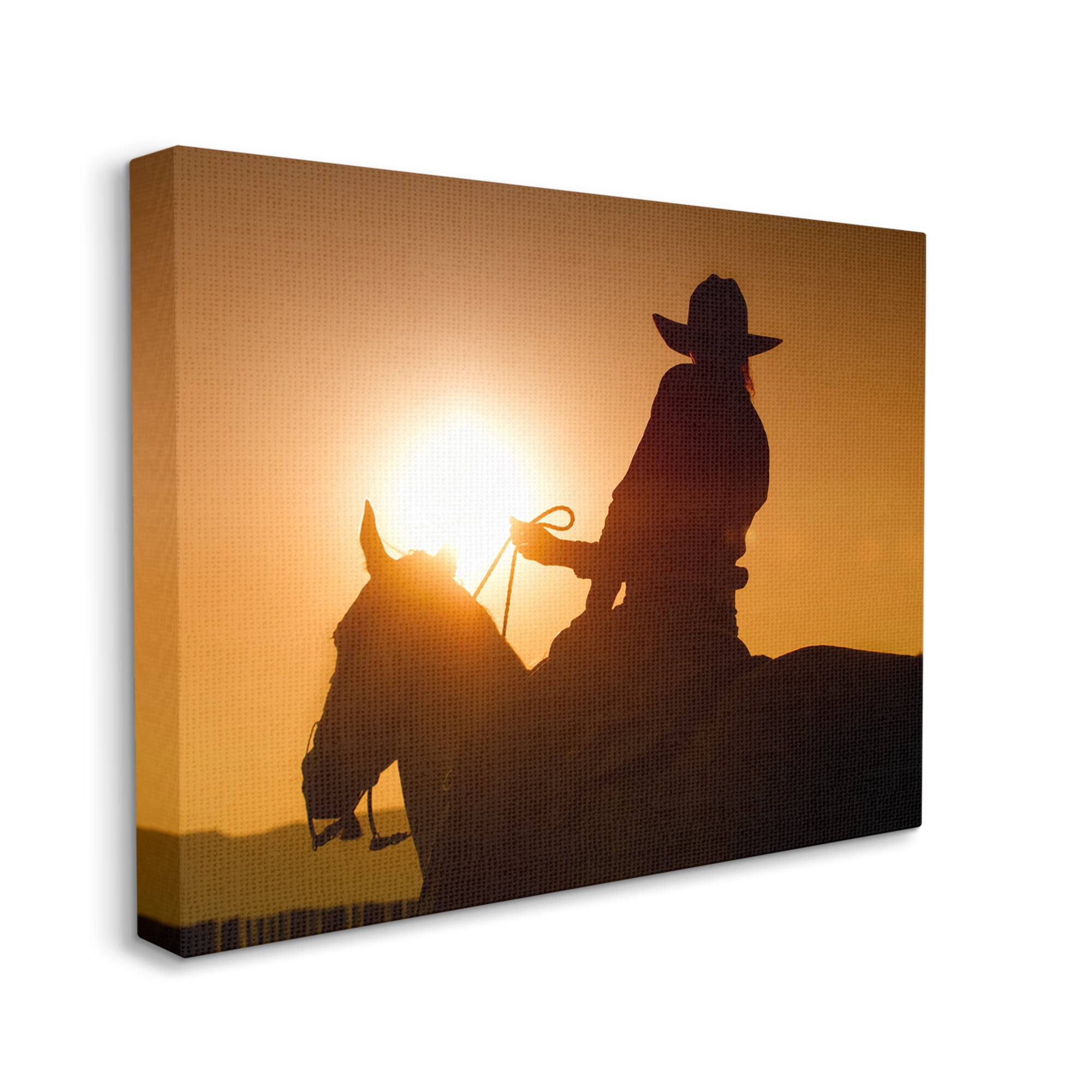 Stupell Industries Cowboy at Sunset Silhouette Animals & Insects Photography Gallery Wrapped Canvas Print Wall Art, 48 x 36