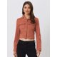 thumbnail image 3 of Chaqueta de motociclista recortada Allegra K S de gamuza sintética con muescas En el cuello y bolsillos Rojo Marrón, 3 of 6