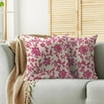 thumbnail image 2 of Hot Pink Floral Block Print Pillow Covers 16x16 Set of 2 Rustic Old Style Modern Fall Colored Vintage Flower Pattern Cream Decorative Throw Pillow Cases Outdoor Farmhouse Decoration for Sofa Couch Bed, 2 of 6