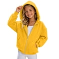 thumbnail image 2 of Girls Full Zip Hooded Jacket, Solid Loose Zip Up Hoodie with Pockets, Spring Fall Long Sleeve Casual Outerwear Yellow 15 Years, 2 of 9