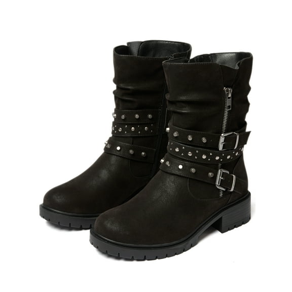 Women's Extra Wide Width Ankle Boots True Plus Size Wide Foot Low Heeled Slouchy Booties Comfort Riding Combat Rivet Short Boots for Women.