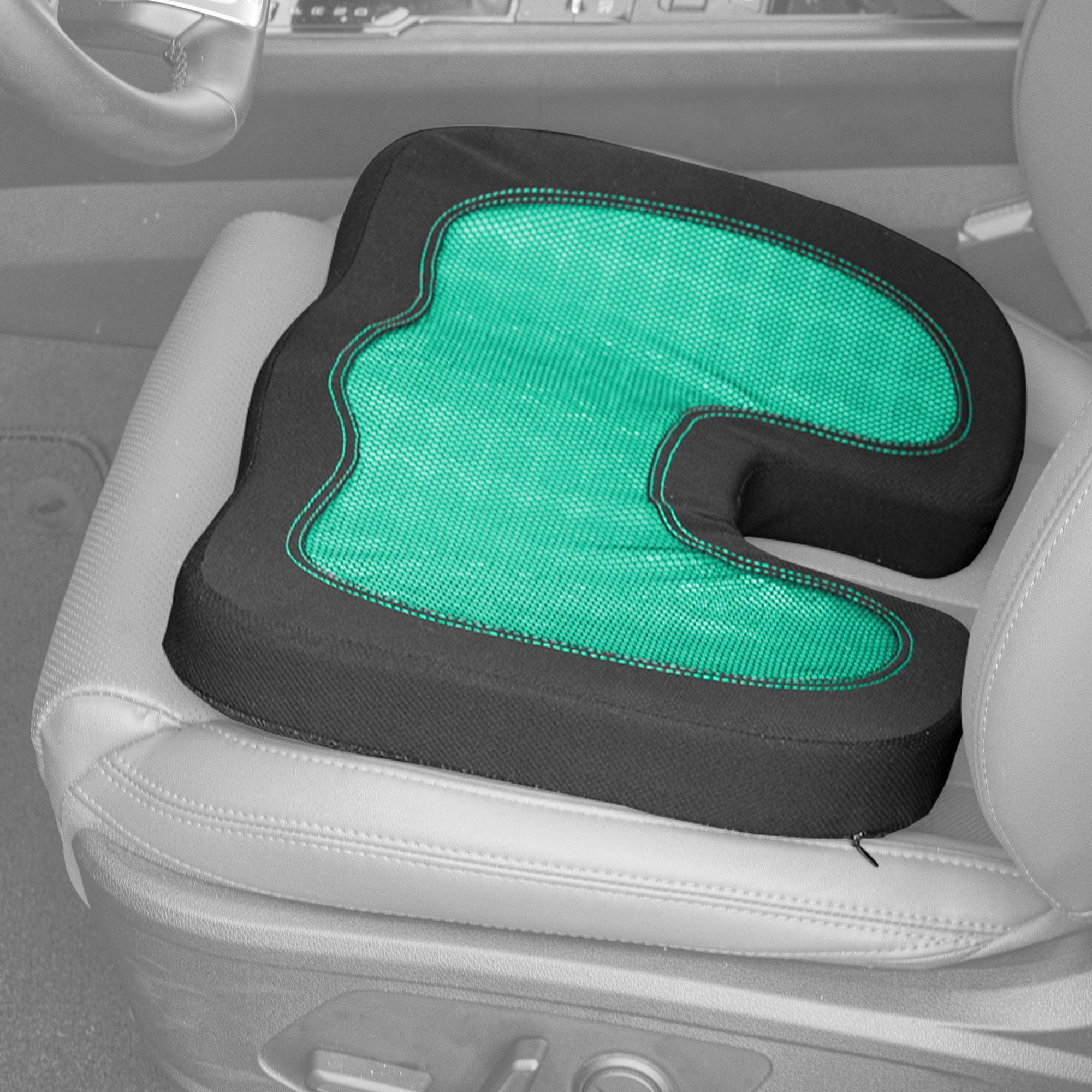 FH Group Doe16 Faux Rabbit Fur Front Set Car Seat Cushions (Green) with Air Freshener (affb216102green)