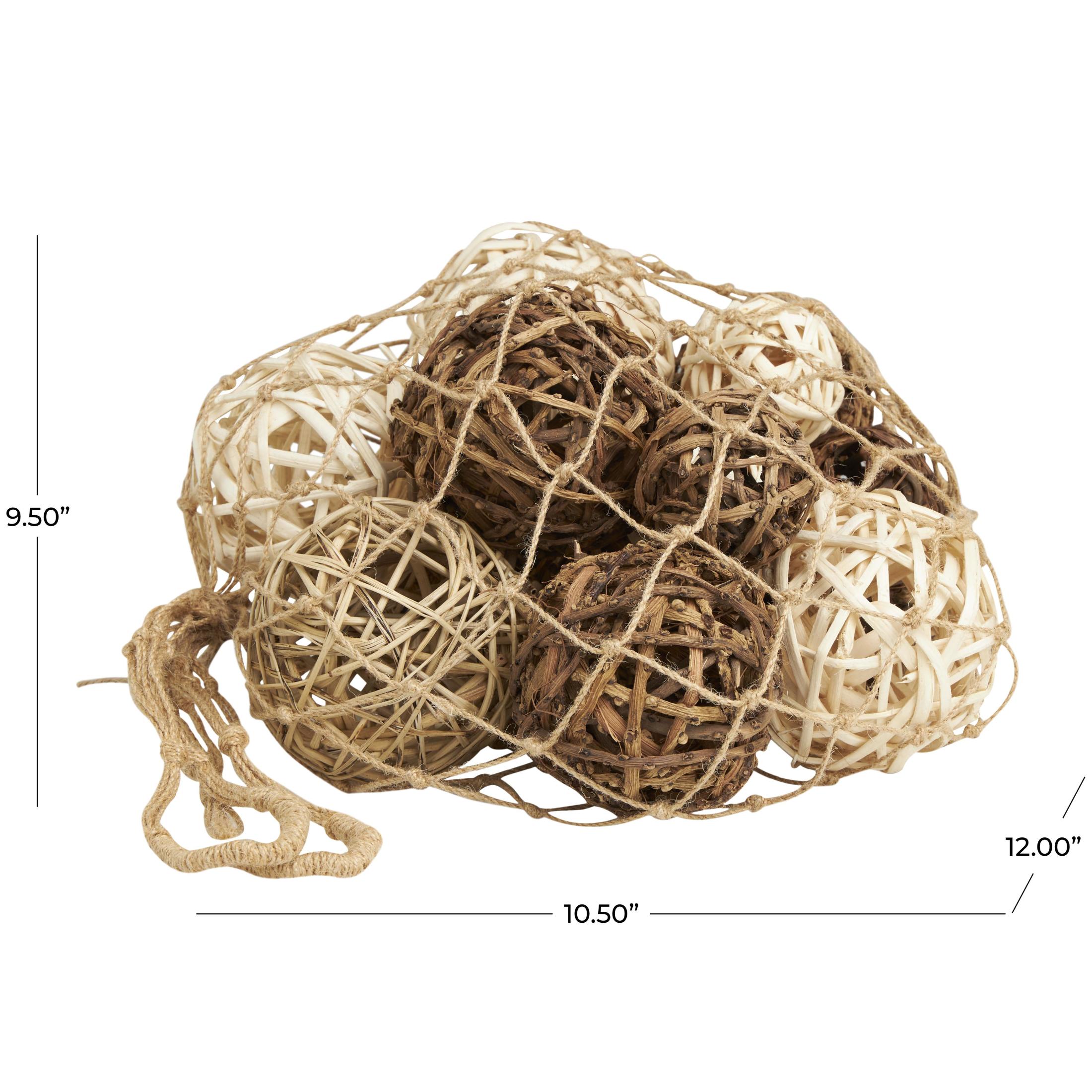 DecMode Beige Dried Plant Handmade Decorative Orbs & Vase Filler with Fishnet Bag, 11" x 12" x 10"