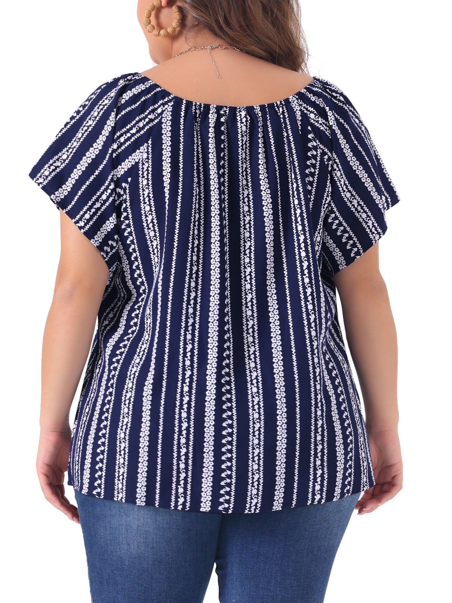 DARING DIVA Women's Plus Off Shoulder Boho Casual Blouse 4X Dark Blue