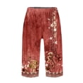 thumbnail image 4 of WTOBBY Women's Trendy Floral Pattern Elastic Waist Bermuda Shorts with Front Pockets, Fashionable for Casual Summer Use and Versatility,Wine XL, 4 of 4